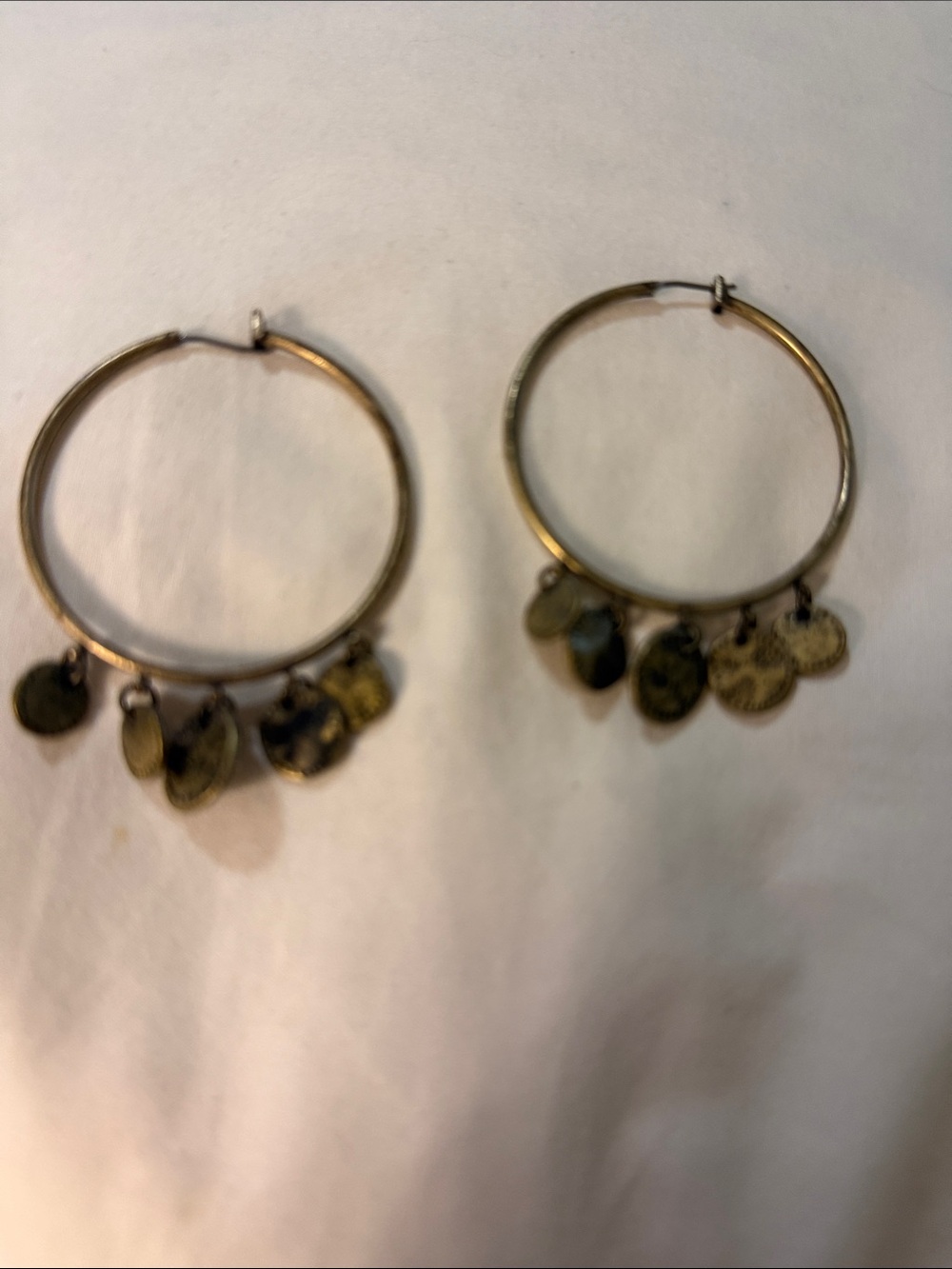 Delicate Gold-Tone Hoop Earrings with Dangle Coin Charms